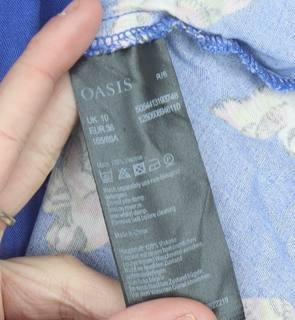 Oasis Women’s Blue Bird Print Fit & Flare Dress UK 10 Short Sleeve