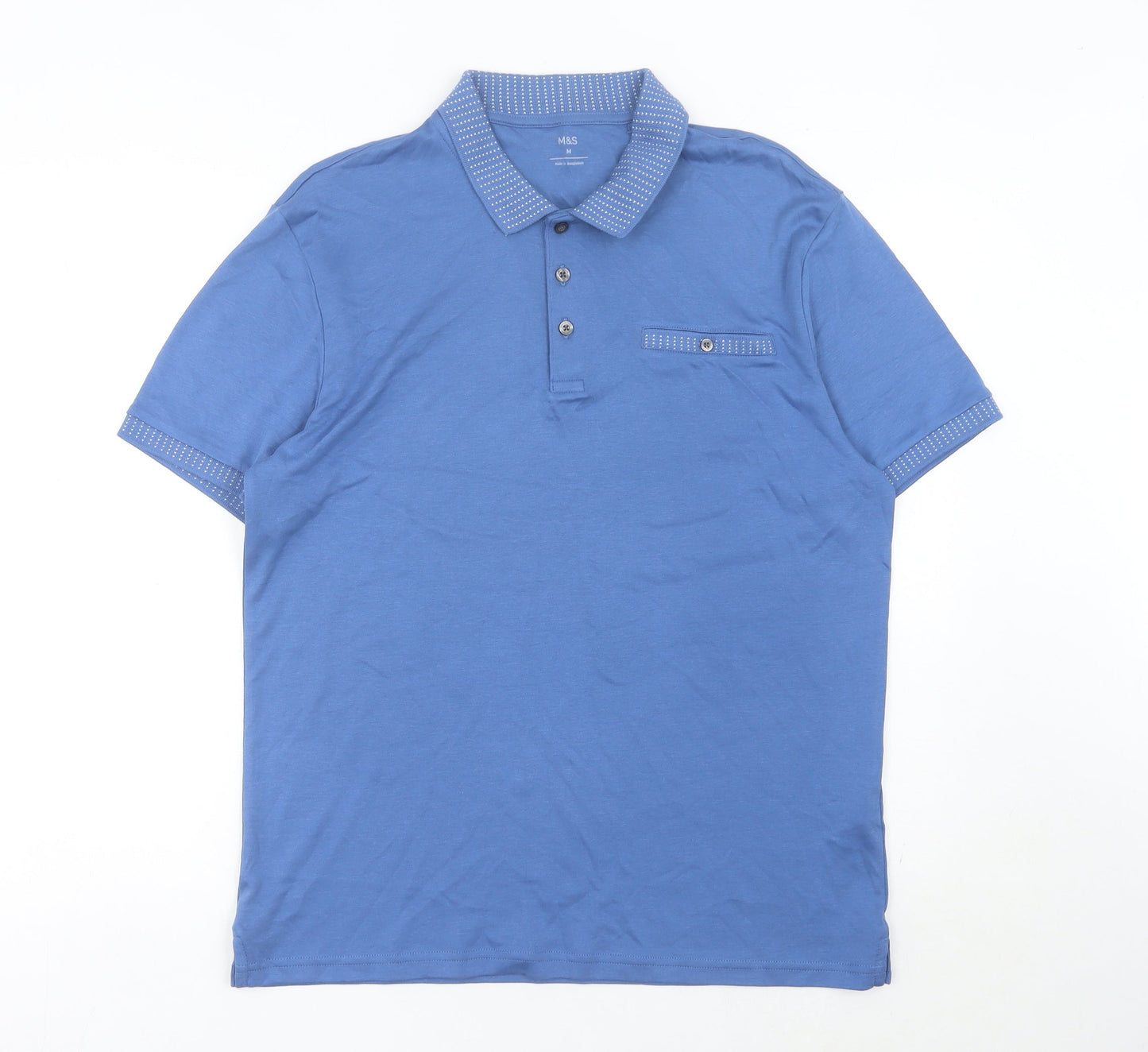 Marks and Spencer Men's Blue Polo Shirt Size M Cotton Short Sleeve