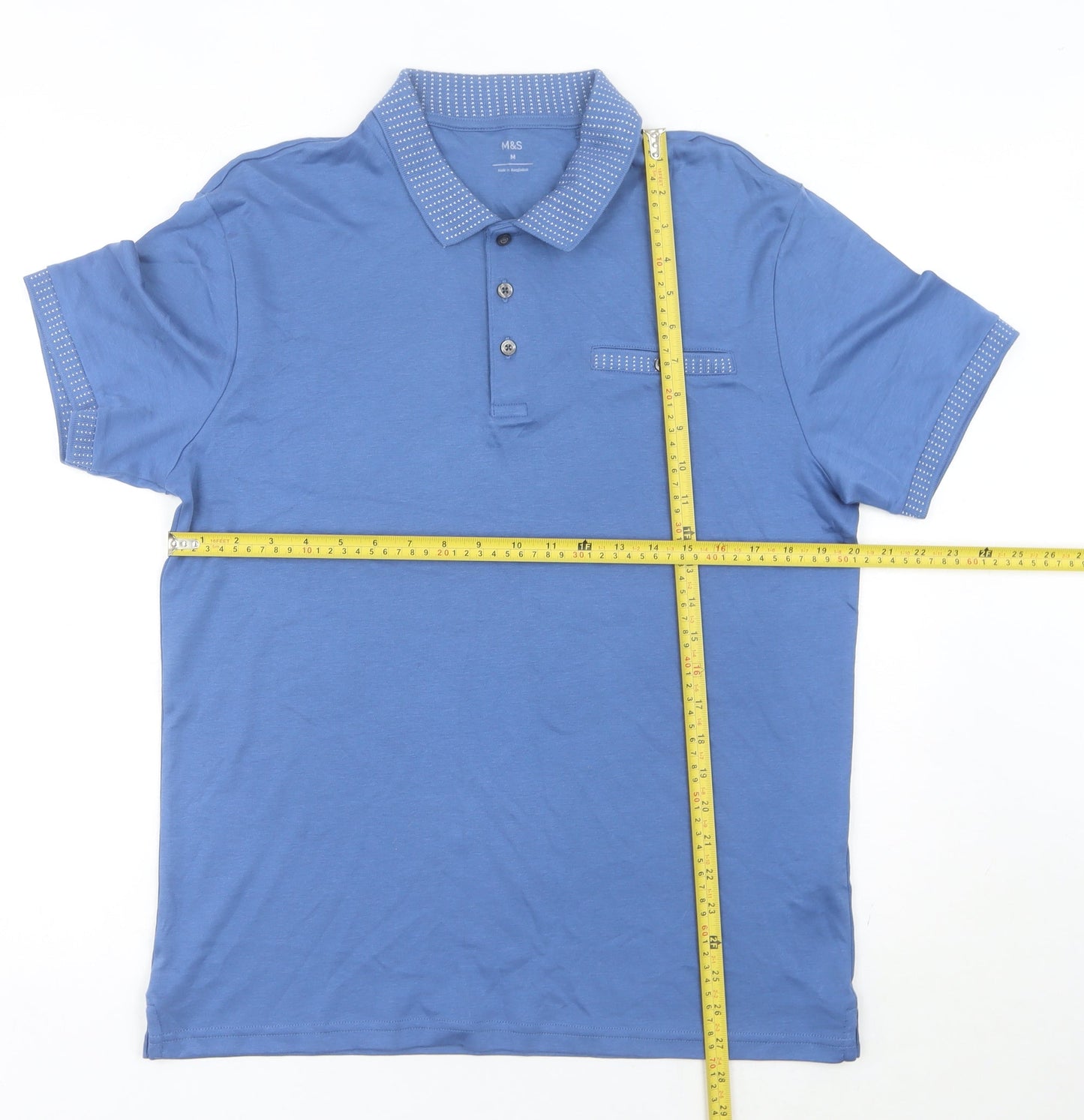 Marks and Spencer Men's Blue Polo Shirt Size M Cotton Short Sleeve