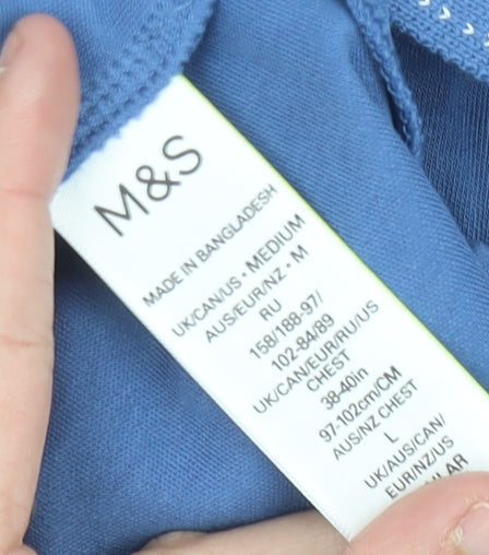 Marks and Spencer Men's Blue Polo Shirt Size M Cotton Short Sleeve