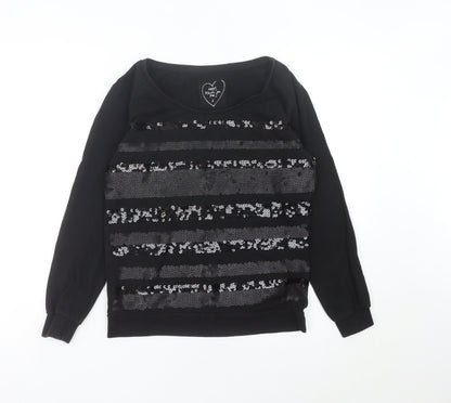 Next Women’s Black Sequin Long Sleeve Pullover Sweatshirt Size 6