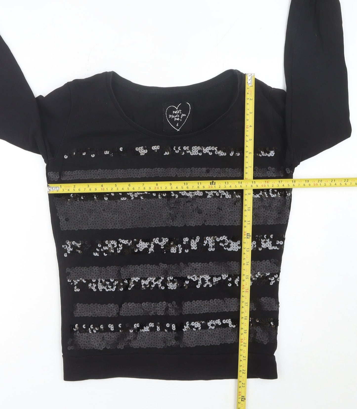 Next Women’s Black Sequin Long Sleeve Pullover Sweatshirt Size 6