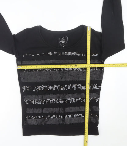 Next Women’s Black Sequin Long Sleeve Pullover Sweatshirt Size 6