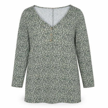 Pull&Bear Womens Green Floral Shift Mini Dress Size 14 V-Neck Long Sleeve