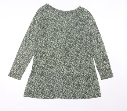 Pull&Bear Womens Green Floral Shift Mini Dress Size 14 V-Neck Long Sleeve