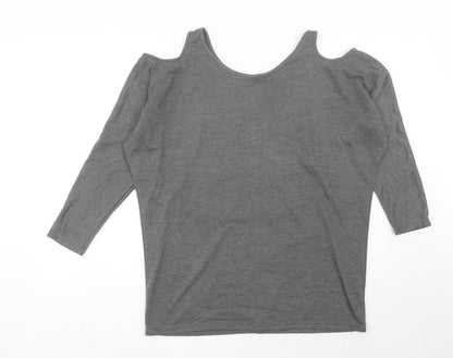 Womens UK Size M Allegra K Grey Basic T-Shirt