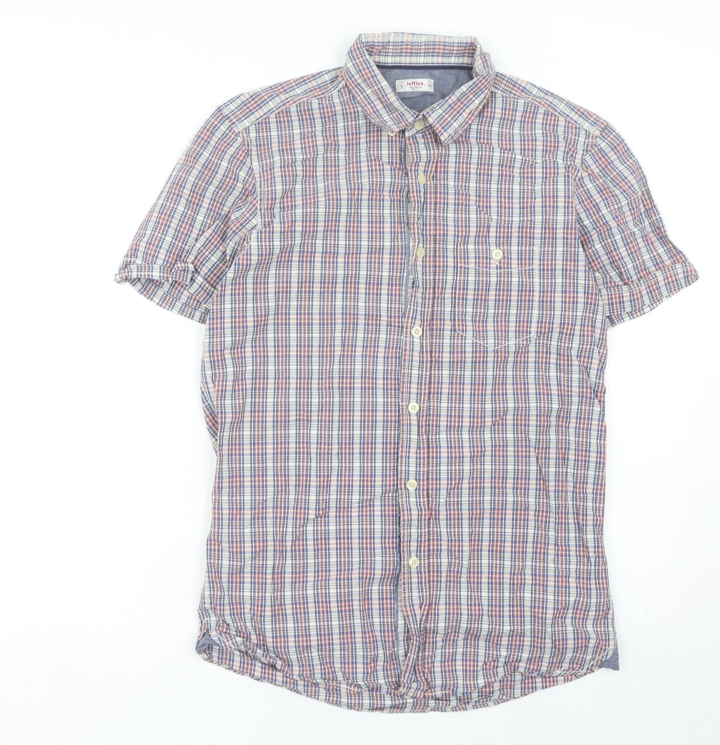 Lefties Men’s Multicoloured Check Short Sleeve Button-Up Shirt Size S