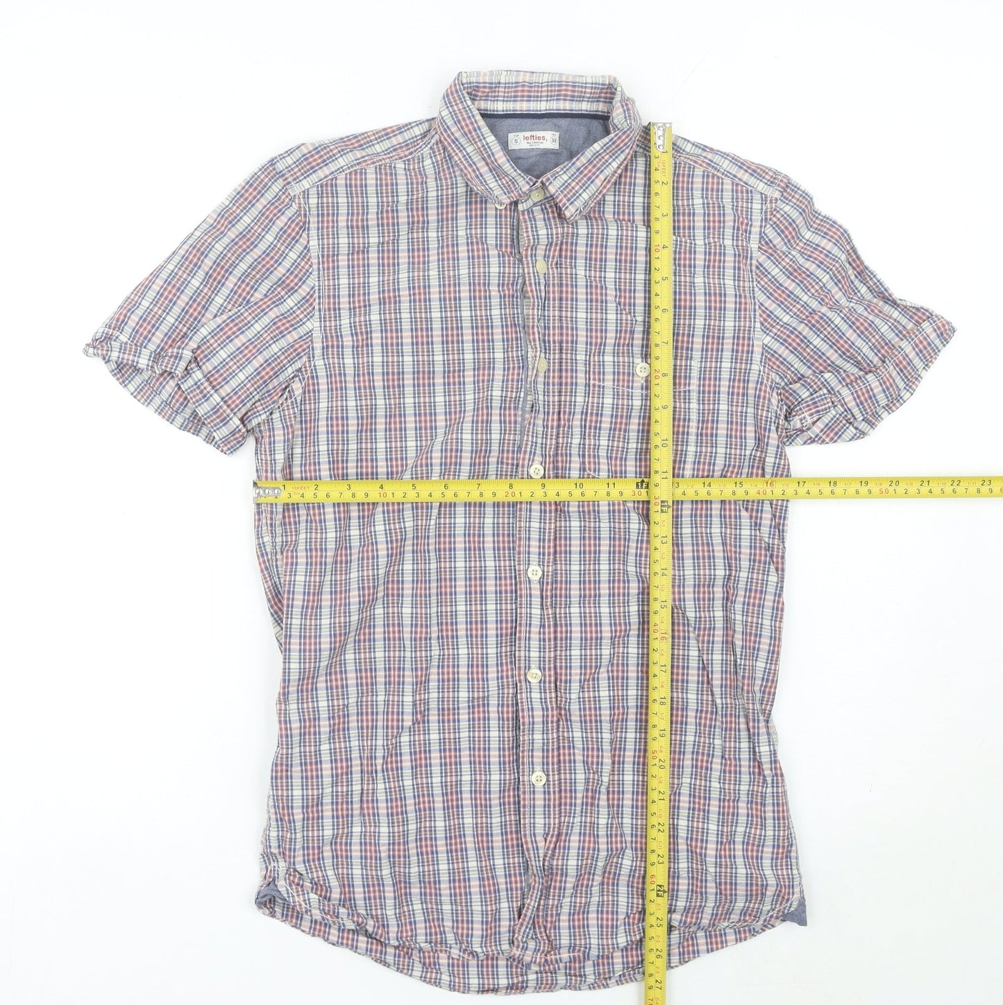 Lefties Men’s Multicoloured Check Short Sleeve Button-Up Shirt Size S