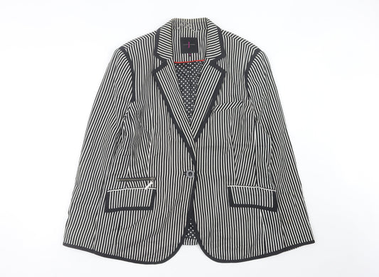 Jasper Conran Women Black Striped Blazer Jacket Size 18