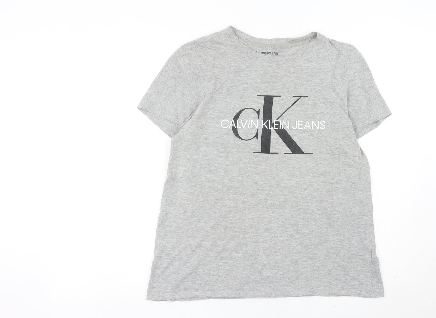 Calvin Klein Women Grey Short Sleeve Logo T-Shirt Size M