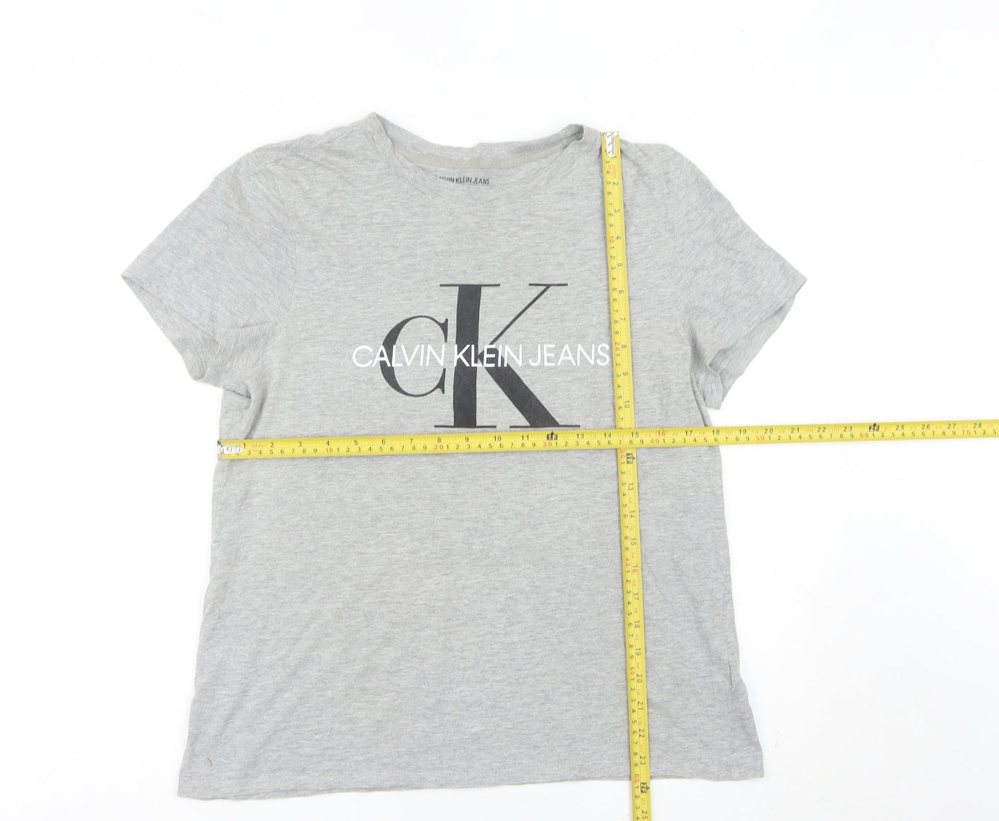 Calvin Klein Women Grey Short Sleeve Logo T-Shirt Size M
