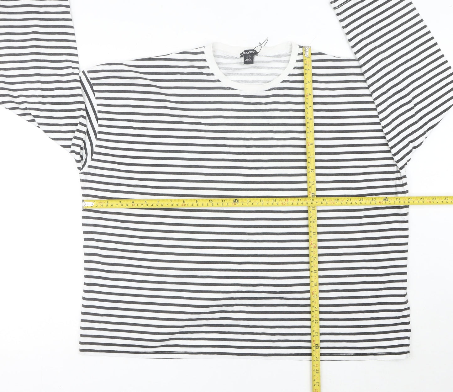 Boohoo Women’s Black White Striped Cotton Long Sleeve T-Shirt UK16