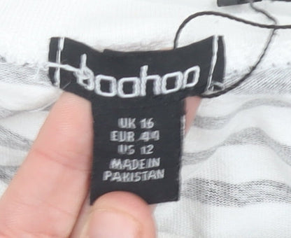 Boohoo Women’s Black White Striped Cotton Long Sleeve T-Shirt UK16