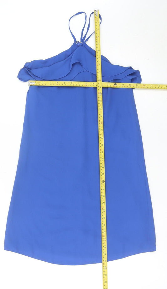 Miss Selfridge Women’s Blue Size 8 Halter Slip Dress Ruffle Detail