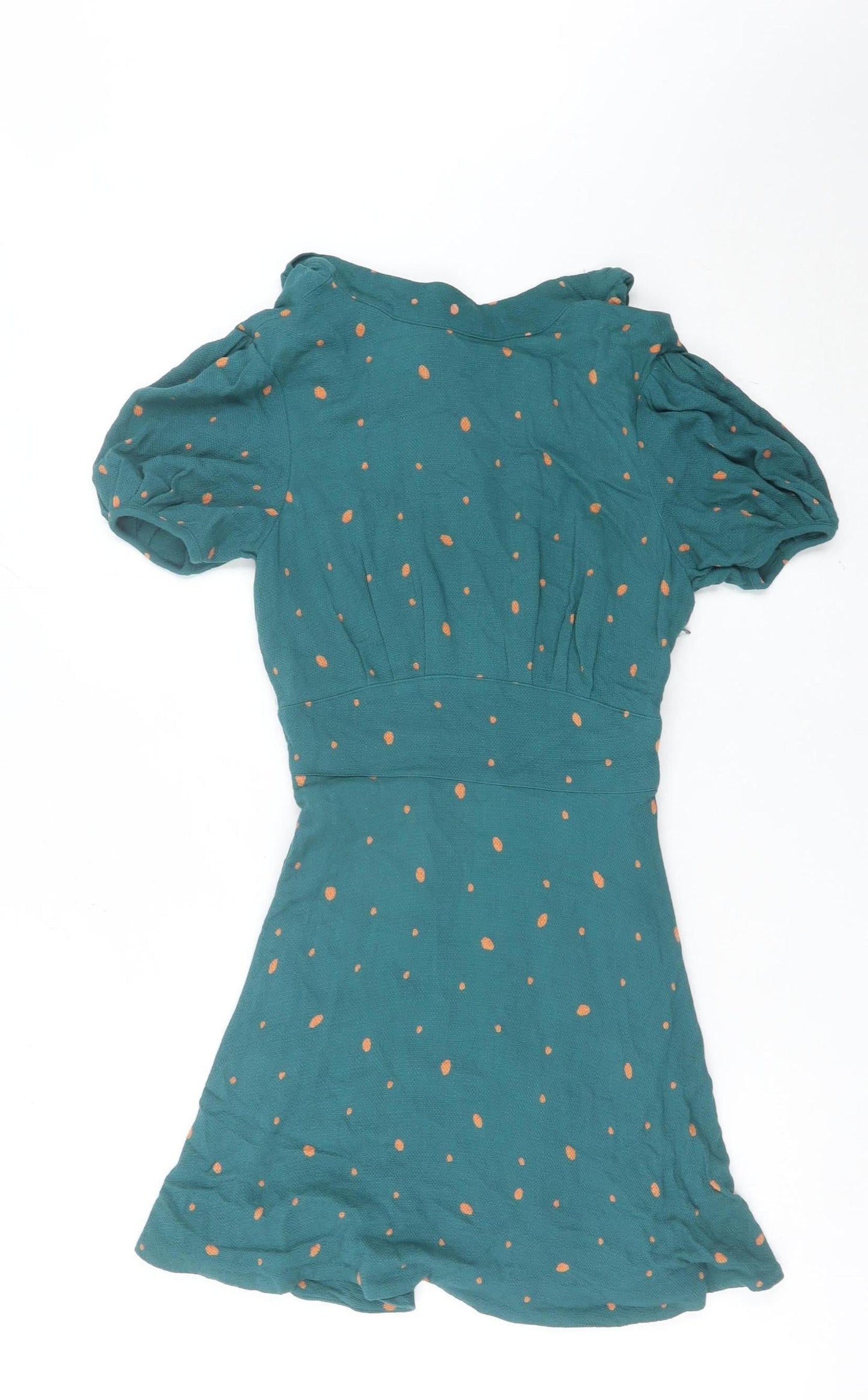 Free People Women’s Green Polka Dot Short Puff Sleeve Fit & Flare Dress Size 4