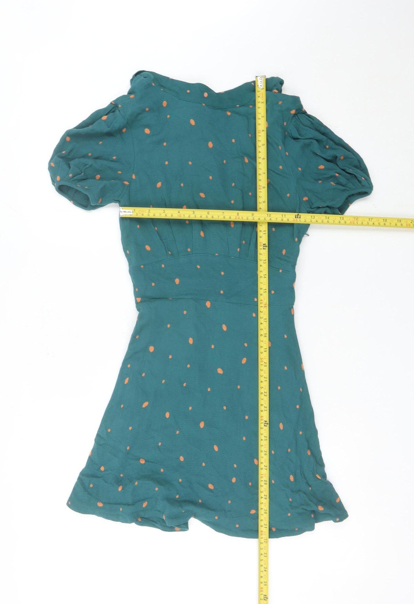 Free People Women’s Green Polka Dot Short Puff Sleeve Fit & Flare Dress Size 4