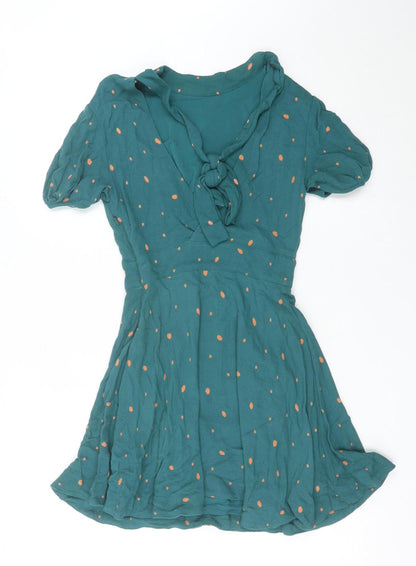 Free People Women’s Green Polka Dot Short Puff Sleeve Fit & Flare Dress Size 4