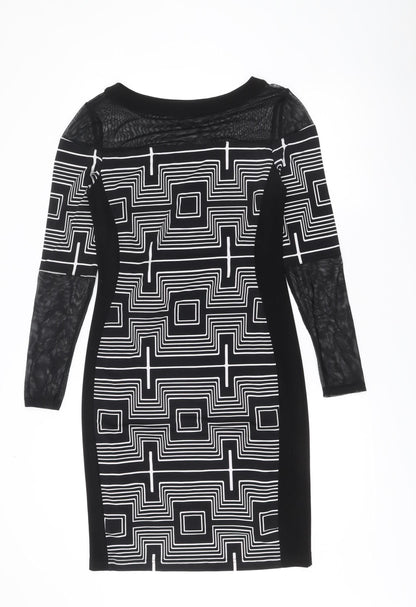 Joseph Ribkoff Women’s Black Geometric Bodycon Dress Size 10