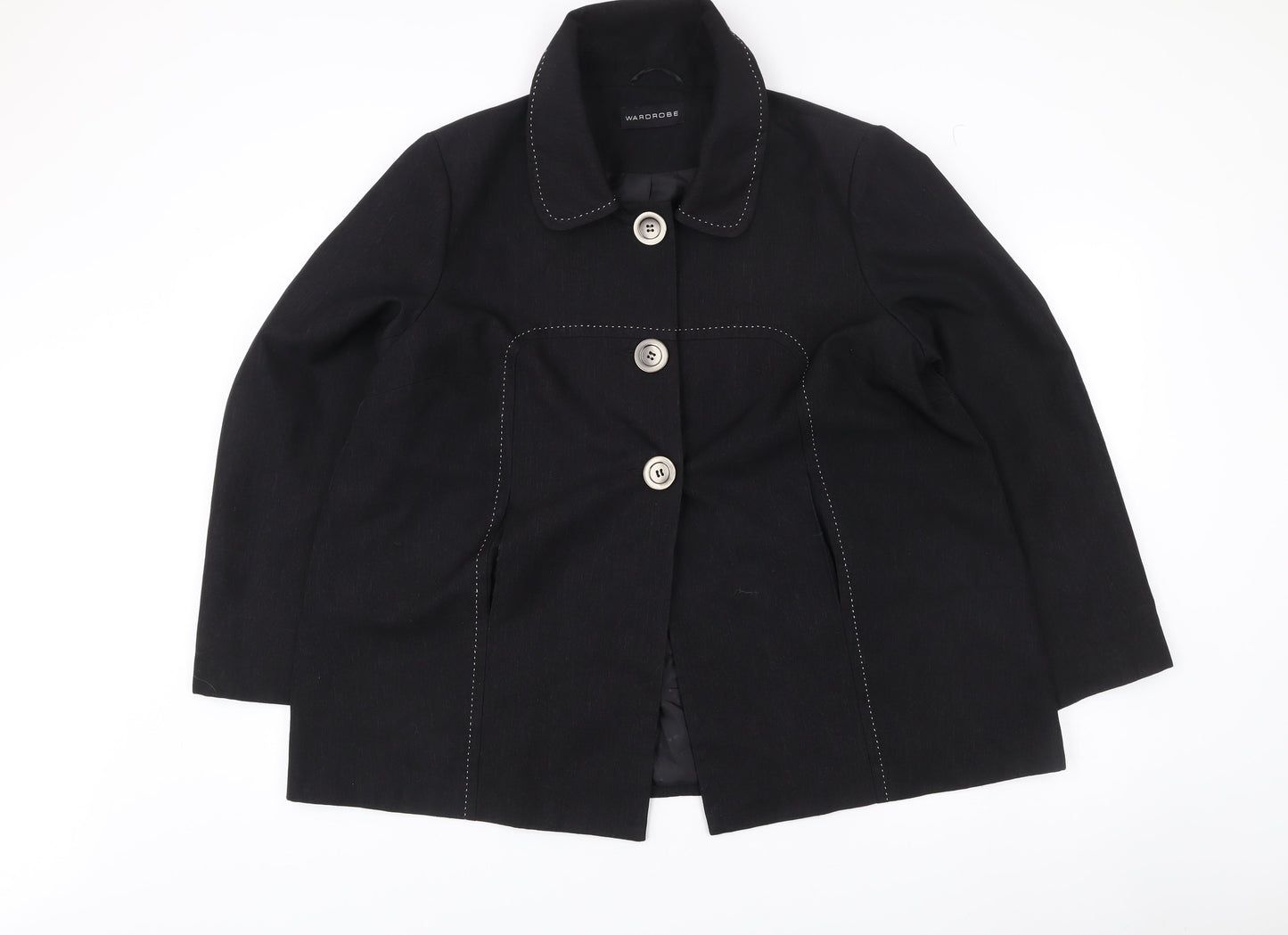 Wardrobe Women’s Black Mid-Length Coat Size Regular Collared Buttoned