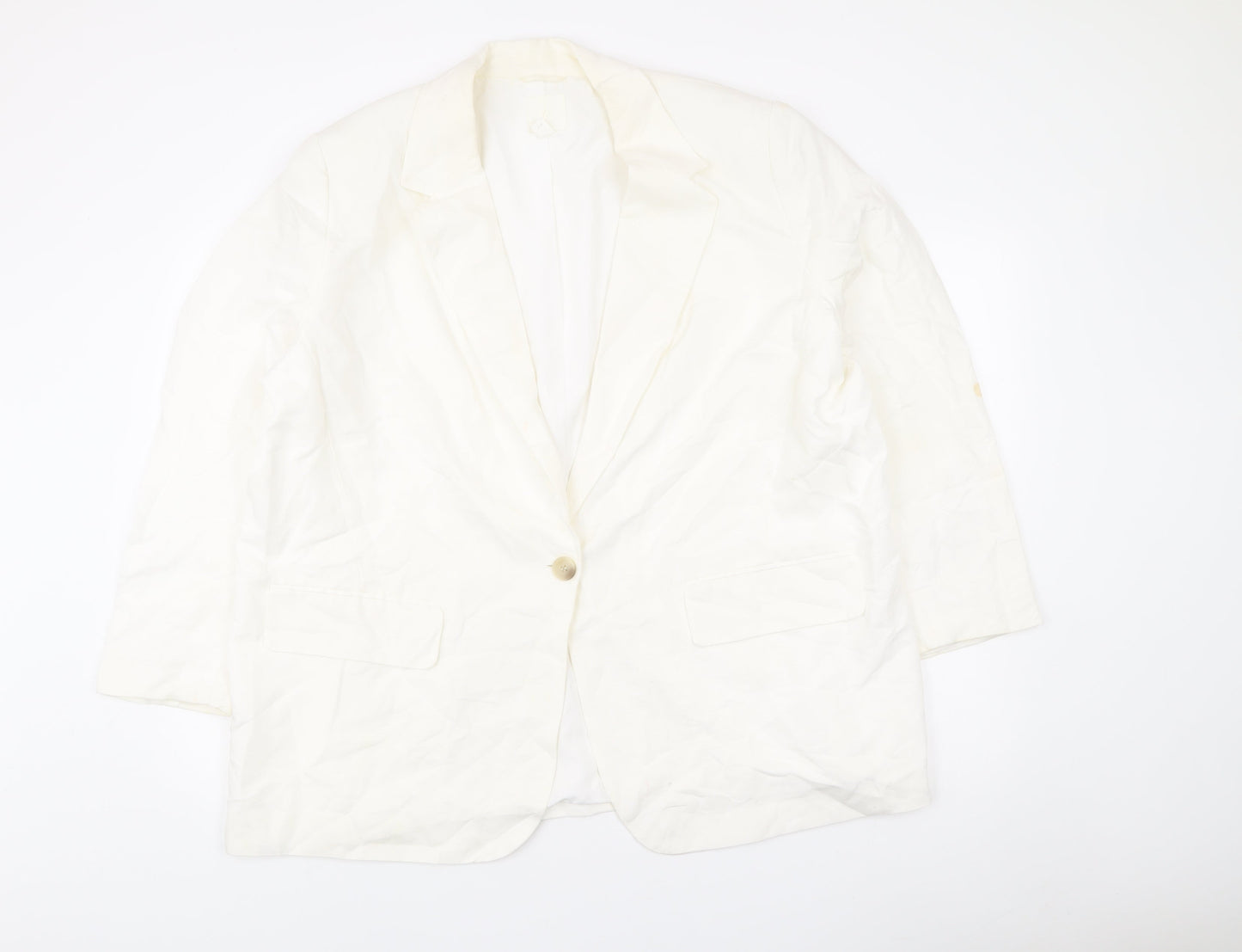 H&M Women’s Ivory Linen Blend Blazer Jacket XL Regular Fit