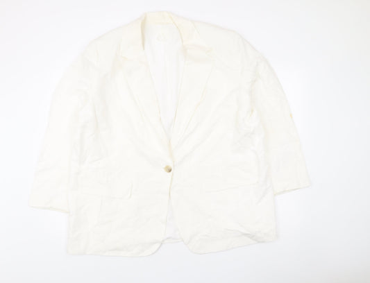 H&M Women’s Ivory Linen Blend Blazer Jacket XL Regular Fit