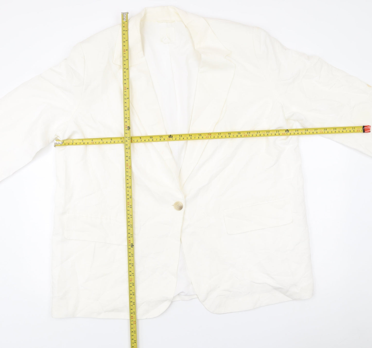 H&M Women’s Ivory Linen Blend Blazer Jacket XL Regular Fit