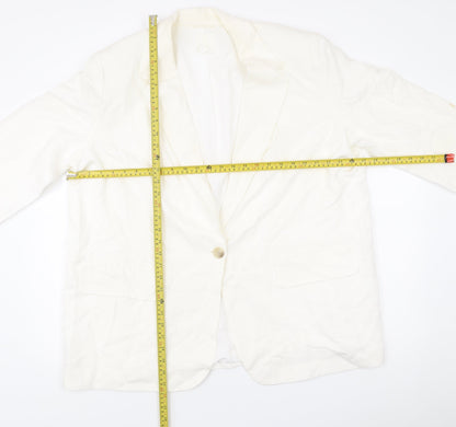 H&M Women’s Ivory Linen Blend Blazer Jacket XL Regular Fit