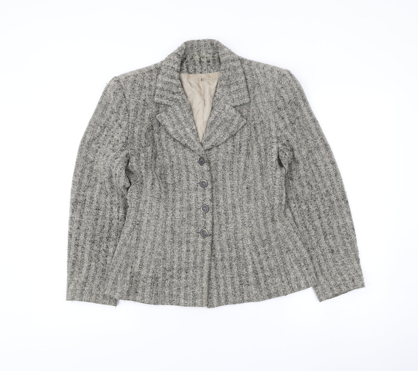 Principles Women’s Grey Petite Wool Blend Bouclé Blazer Jacket Size 14