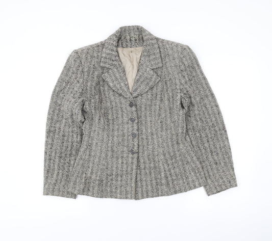 Principles Women’s Grey Petite Wool Blend Bouclé Blazer Jacket Size 14