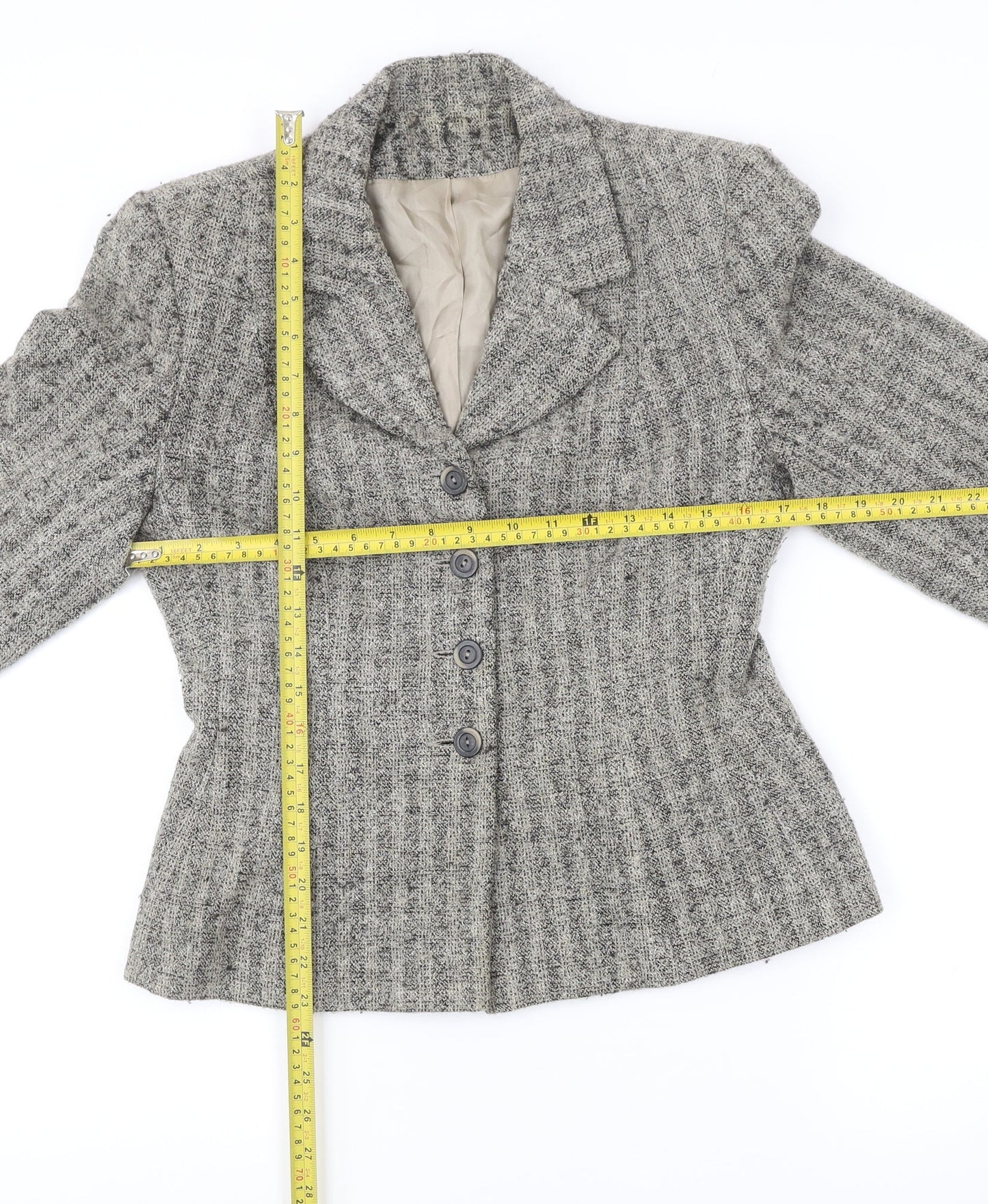 Principles Women’s Grey Petite Wool Blend Bouclé Blazer Jacket Size 14