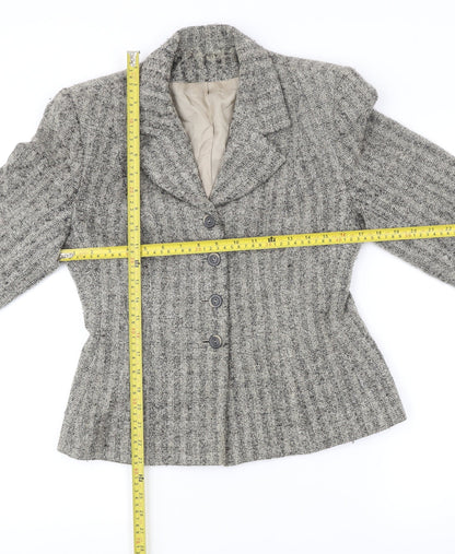 Principles Women’s Grey Petite Wool Blend Bouclé Blazer Jacket Size 14