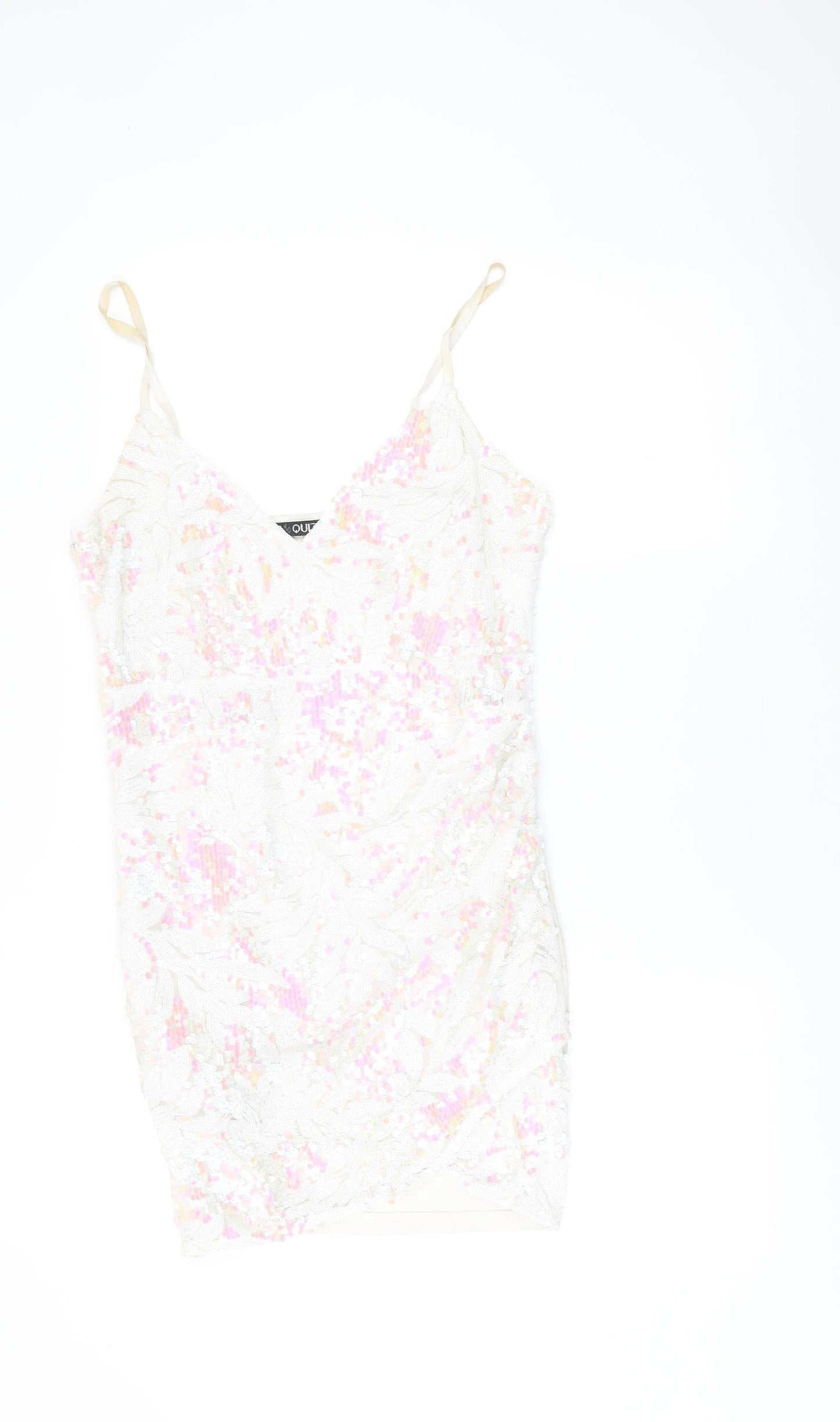 Quiz Women’s Ivory Sequin Slip Dress Size 12 Party Cocktail
