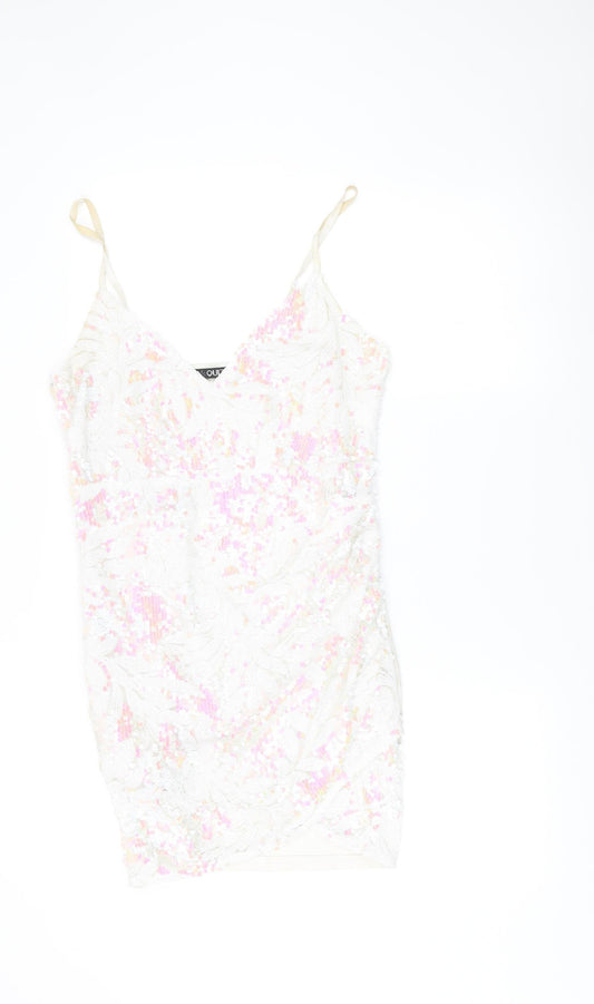 Quiz Women’s Ivory Sequin Slip Dress Size 12 Party Cocktail
