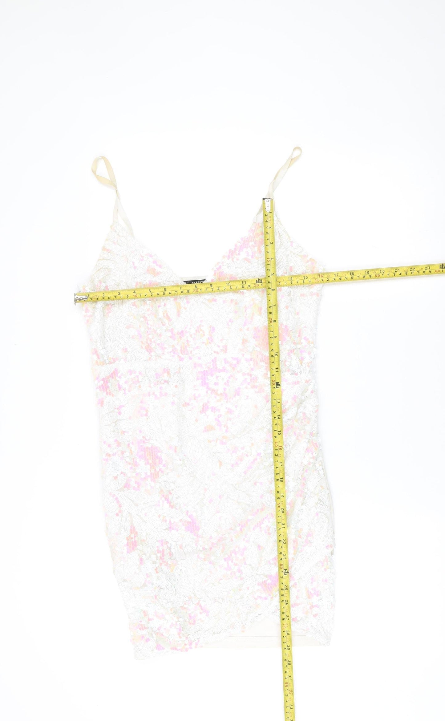 Quiz Women’s Ivory Sequin Slip Dress Size 12 Party Cocktail