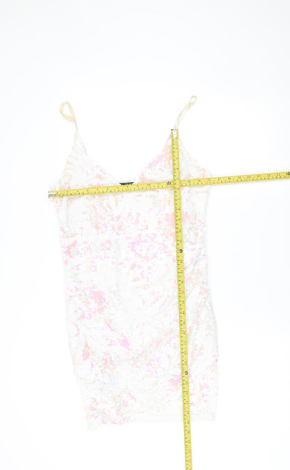Quiz Women’s Ivory Sequin Slip Dress Size 12 Party Cocktail