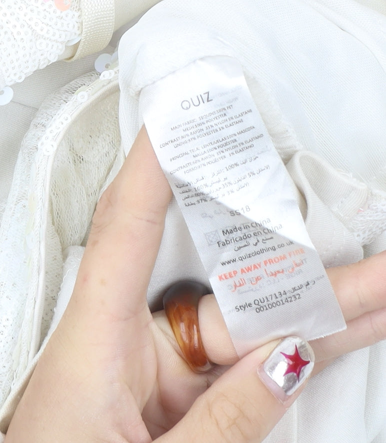 Quiz Women’s Ivory Sequin Slip Dress Size 12 Party Cocktail