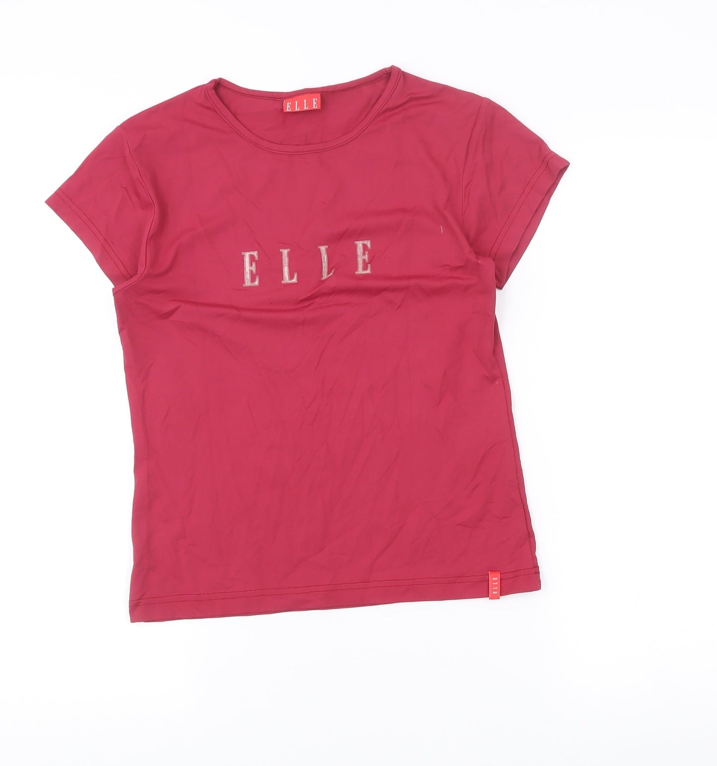 ELLE Women’s Red Logo T-Shirt Size M Short Sleeve Stretchy Top