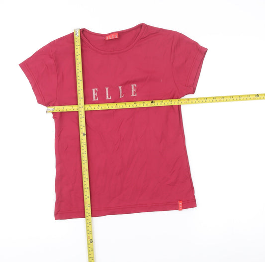 ELLE Women’s Red Logo T-Shirt Size M Short Sleeve Stretchy Top