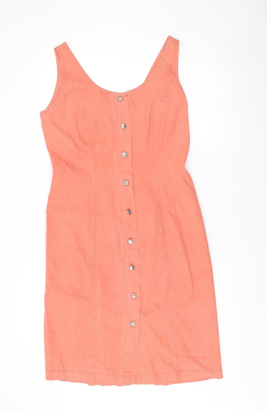 St Michael Women Pink Cotton Shift Dress Size 14 Sleeveless Vintage