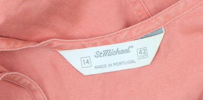St Michael Women Pink Cotton Shift Dress Size 14 Sleeveless Vintage