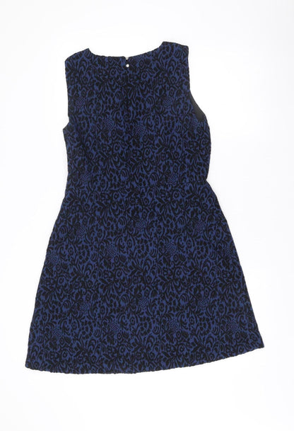 Zara Women Blue Floral Jacquard Sleeveless A-Line Dress Size 12