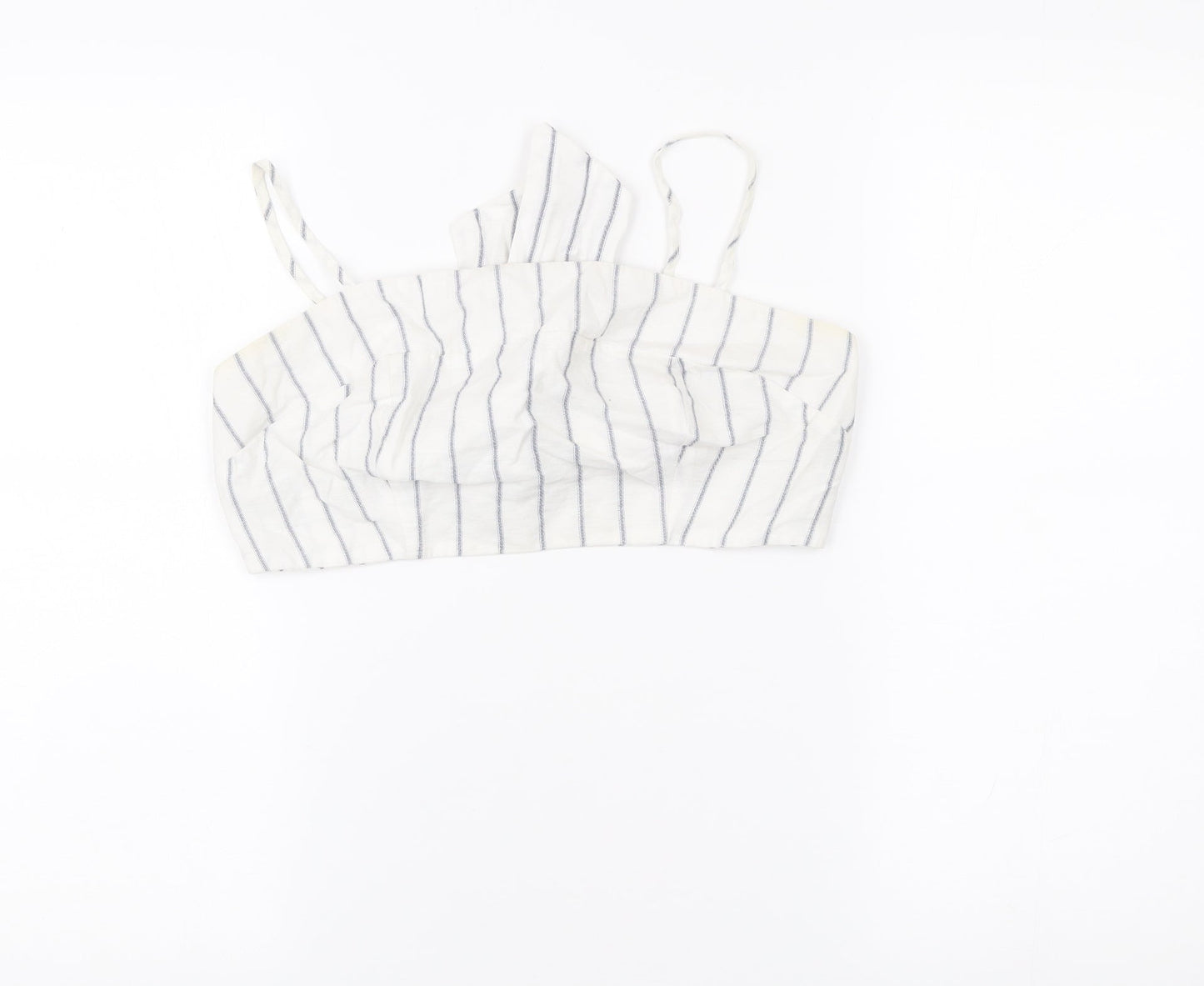 New Look Women’s White Striped Cropped Tank Top Size 12 Summer Bow Tie