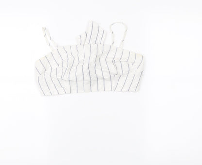 New Look Women’s White Striped Cropped Tank Top Size 12 Summer Bow Tie
