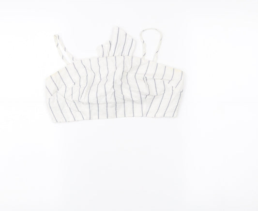 New Look Women’s White Striped Cropped Tank Top Size 12 Summer Bow Tie