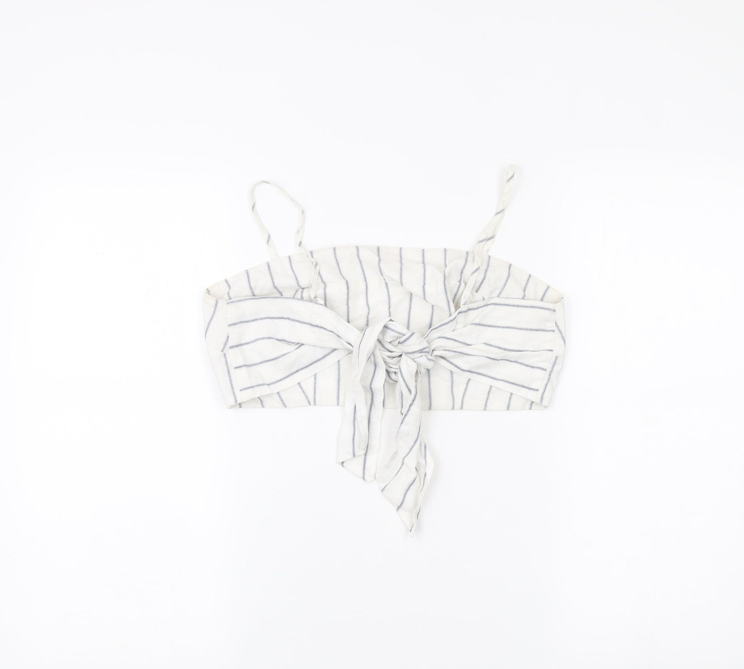 New Look Women’s White Striped Cropped Tank Top Size 12 Summer Bow Tie