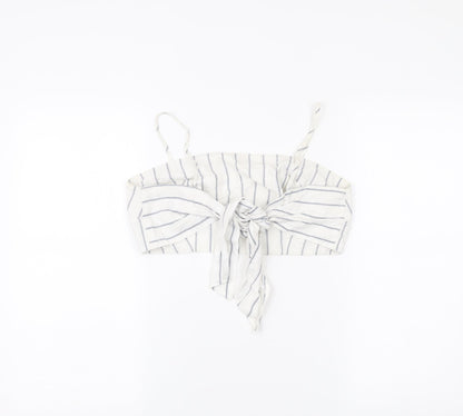 New Look Women’s White Striped Cropped Tank Top Size 12 Summer Bow Tie