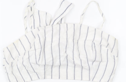 New Look Women’s White Striped Cropped Tank Top Size 12 Summer Bow Tie