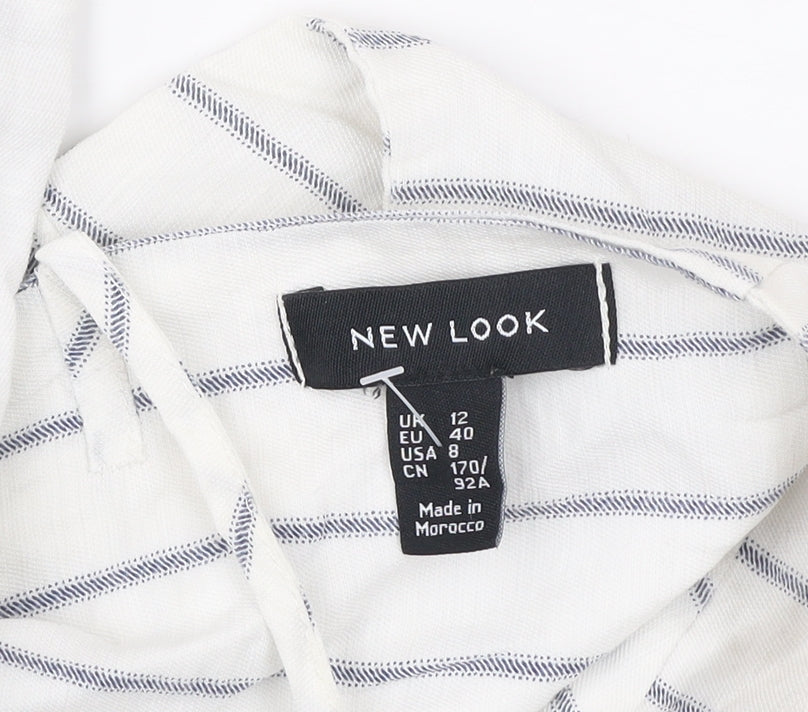 New Look Women’s White Striped Cropped Tank Top Size 12 Summer Bow Tie