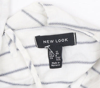 New Look Women’s White Striped Cropped Tank Top Size 12 Summer Bow Tie