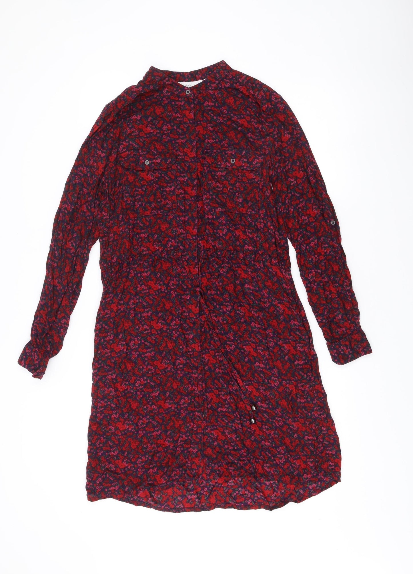 H&M Women’s Multicoloured Floral Shirt Dress Size 10 Long Sleeve